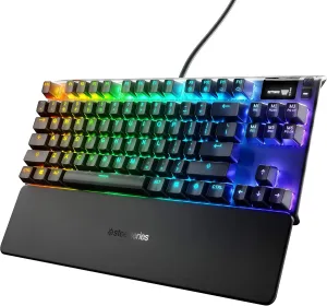 SteelSeries Apex 7 TKL Compact Mechanical Gaming Keyboard – OLED Smart Display – USB Passthrough and Media Controls – Linear and Quiet – RGB Backlit (Red Switch)