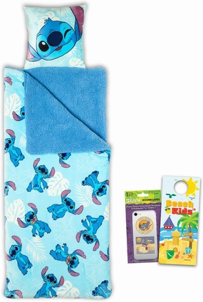Stitch Sleeping Bag Set - Bundle with 27" x 26" Disney Slumber Bag with Attached Pillow Plus Decals, More | Lilo and Stitch Camping and Sleepover Supplies