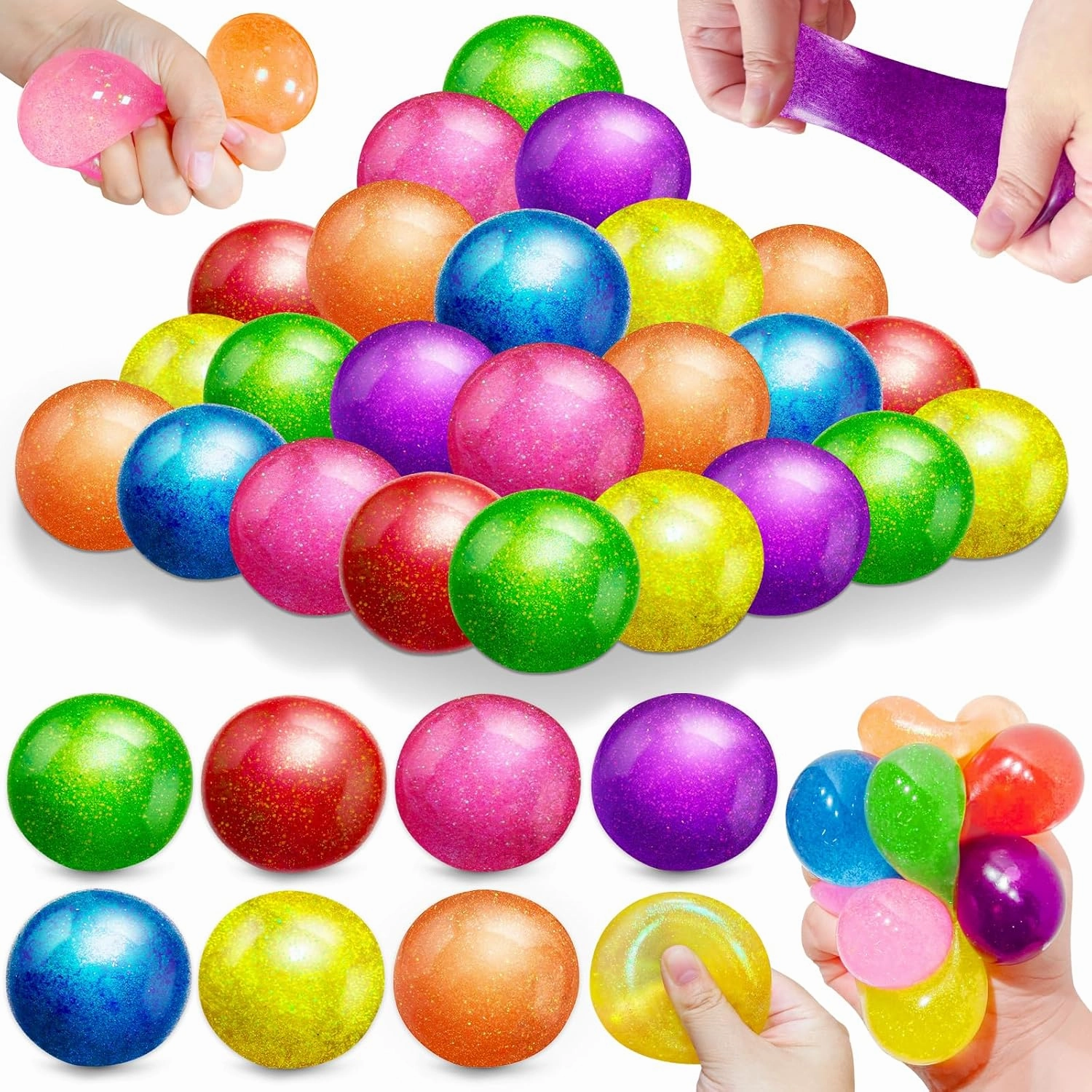 Stress Balls for Kids Adults, 28 Pack Glitter Squeeze Balls Fidget Toys for Adults Anxiety Stress Relief Toys, School Classroom Exchange Prizes Party Favors Easter Valentines Christmas Birthday Gifts