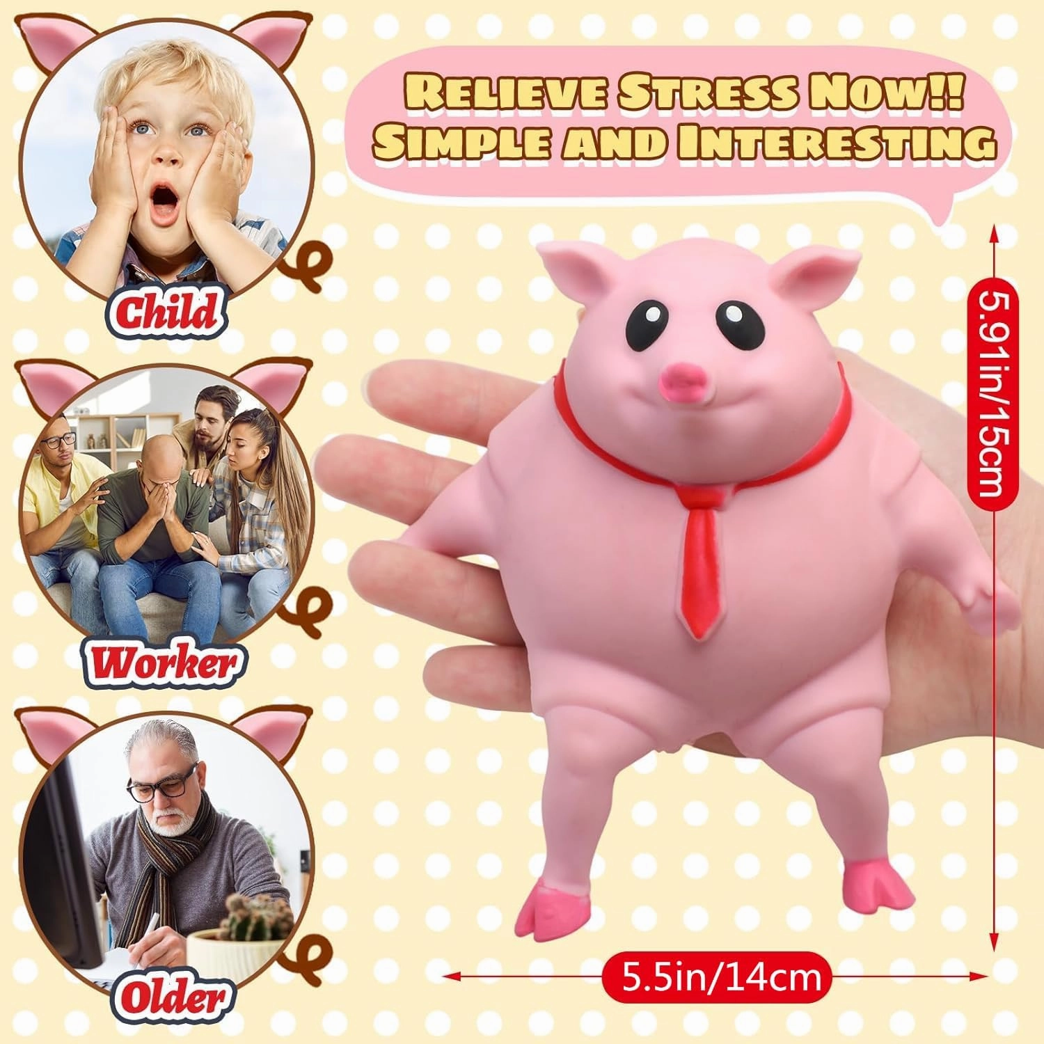Stretchy Glue-Sand Filled Rubber Pig, Latex Piglet Soft Decompression Doll Toy, Animal High-Elastic Stretchable, Decompression Toy for Adults and Children