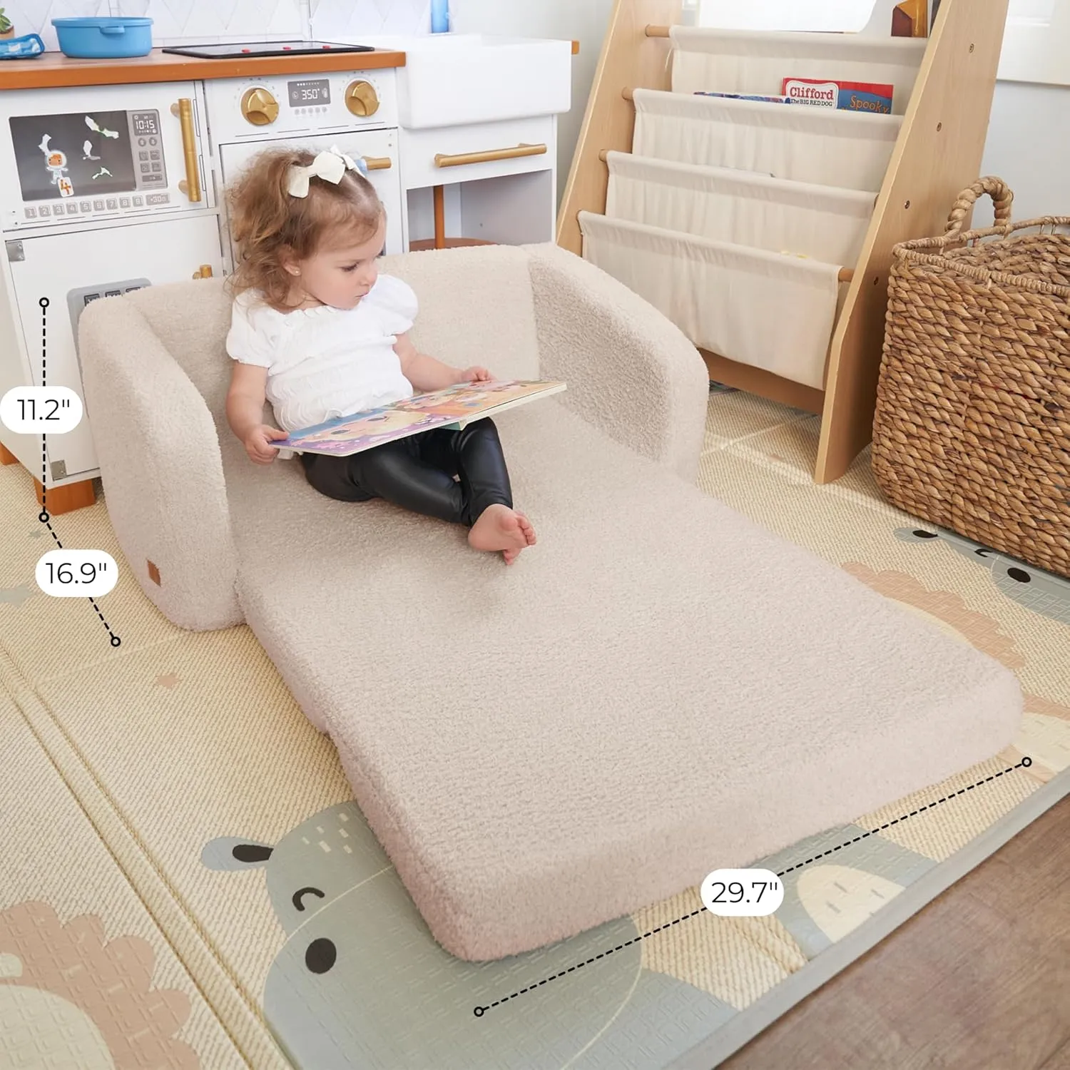 Sturdy Kids Couch and Chair for Fun Play Time or Comfy Lounging - The Perfect 2 in 1 Toddler Sofa Easily Unfolds Into a Super Soft Lounger - Modern Fold Out Chair for Babies Fits Nicely with Any Decor