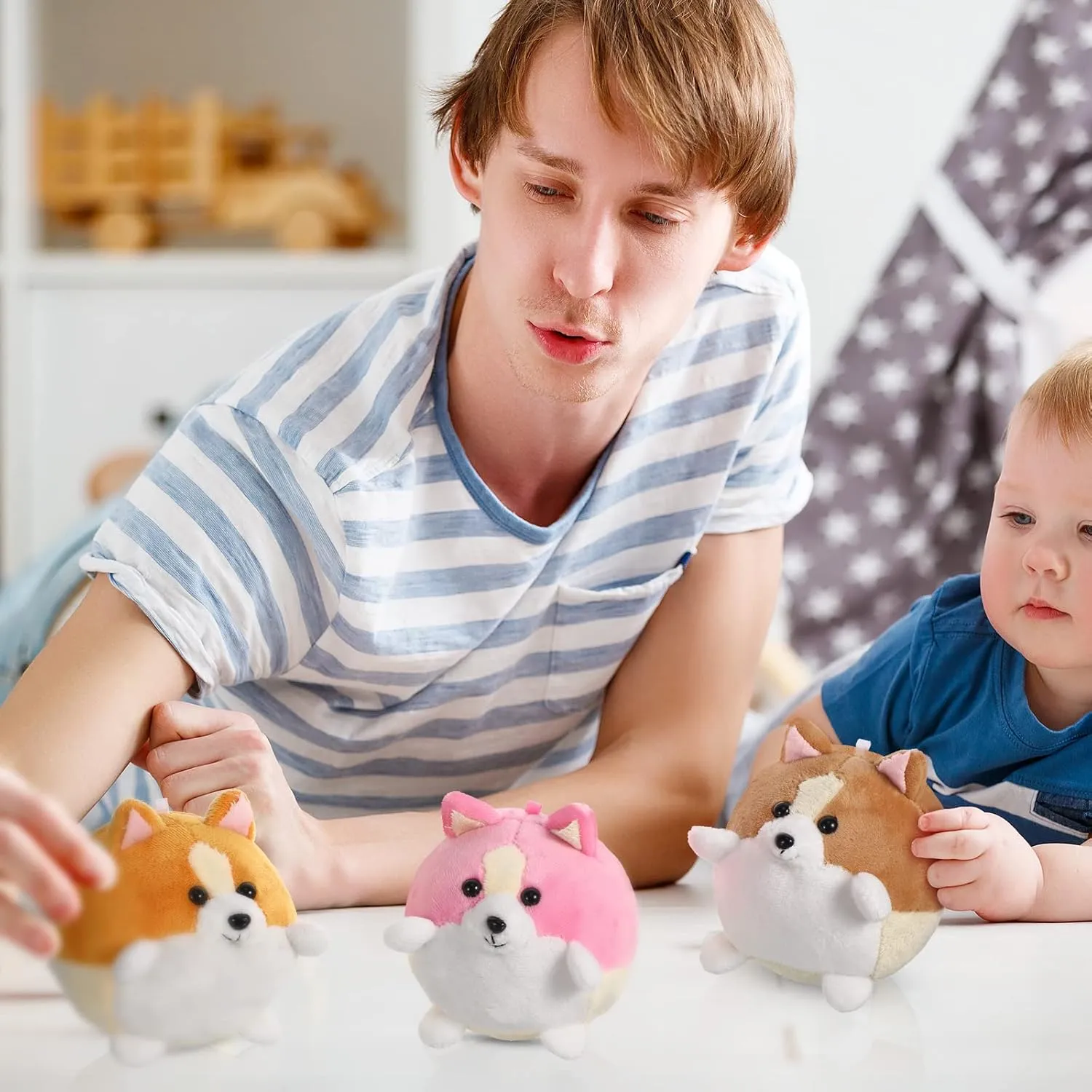 Sumind 9 Pcs 4" 5" Mini Plush Stuffed Puppy Dog Party Favor Small Dog Stuffed Animal Bulk Soft Toy Doll Cute for Kids Gift Graduation Stocking Stuffers Baby Shower Birthday(Cute Puppy)
