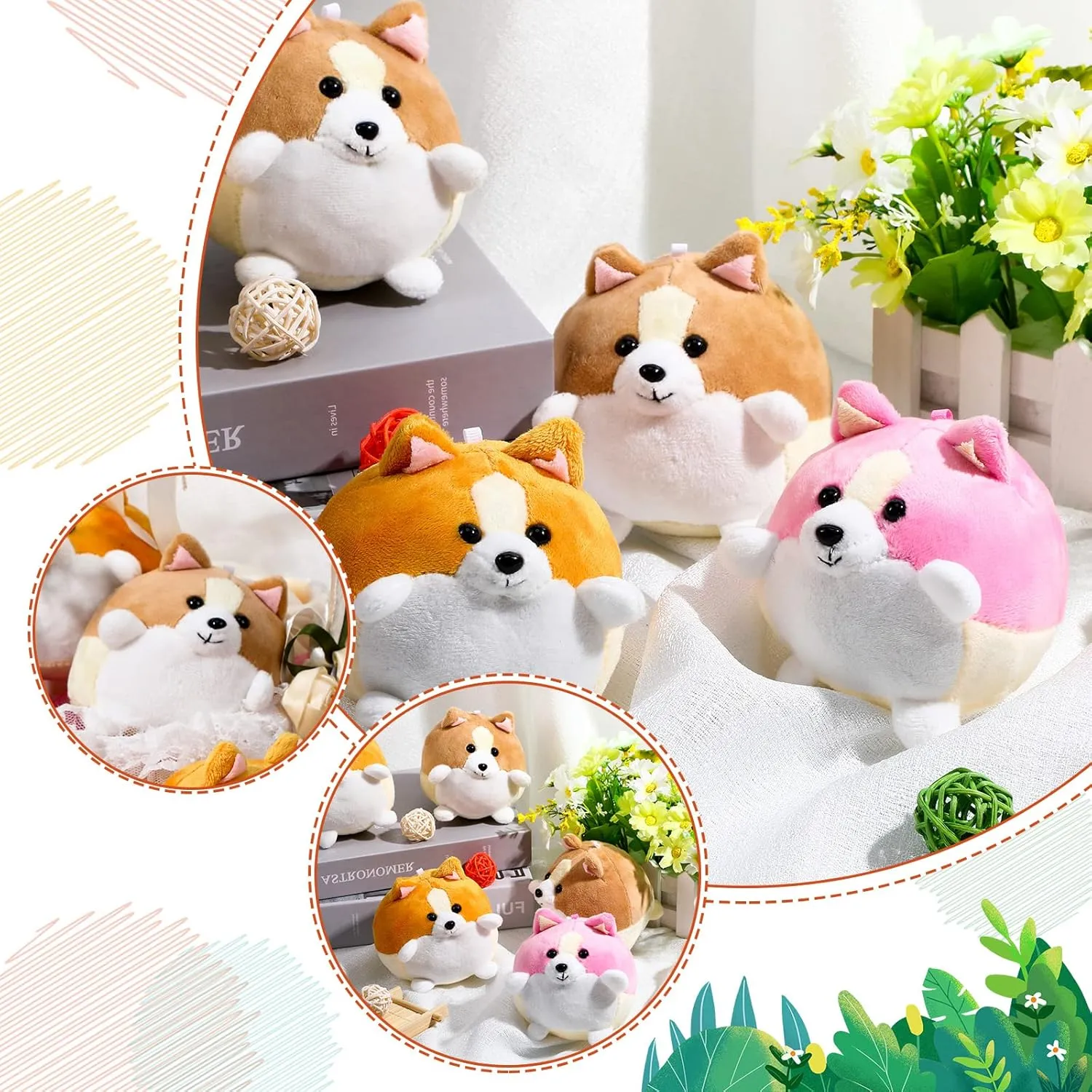 Sumind 9 Pcs 4" 5" Mini Plush Stuffed Puppy Dog Party Favor Small Dog Stuffed Animal Bulk Soft Toy Doll Cute for Kids Gift Graduation Stocking Stuffers Baby Shower Birthday(Cute Puppy)