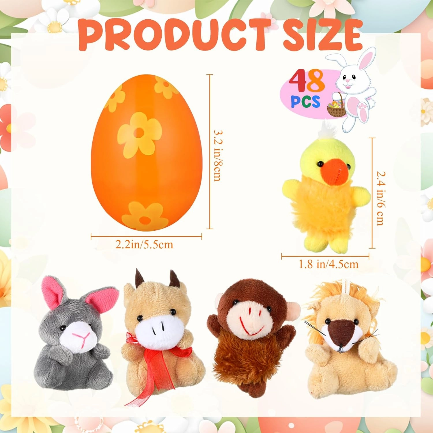 Sumind 48 Pieces Easter Eggs DIY Prefilled with Plush Animals, 3 Inch Plastic Easter Eggs with Stuffed Animals for Easter Party Hunt Game Basket Surprise Bunny Animal Toys(Animal)