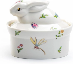Summer Garden Bunny Figurine Fine Porcelain Sugar Box, Spring Easter Summer Kitchen Home Decor, Sugar, Tea, Coffee, Dessert Storing