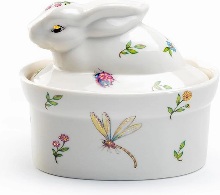 Summer Garden Bunny Figurine Fine Porcelain Sugar Box, Spring Easter Summer Kitchen Home Decor, Sugar, Tea, Coffee, Dessert Storing