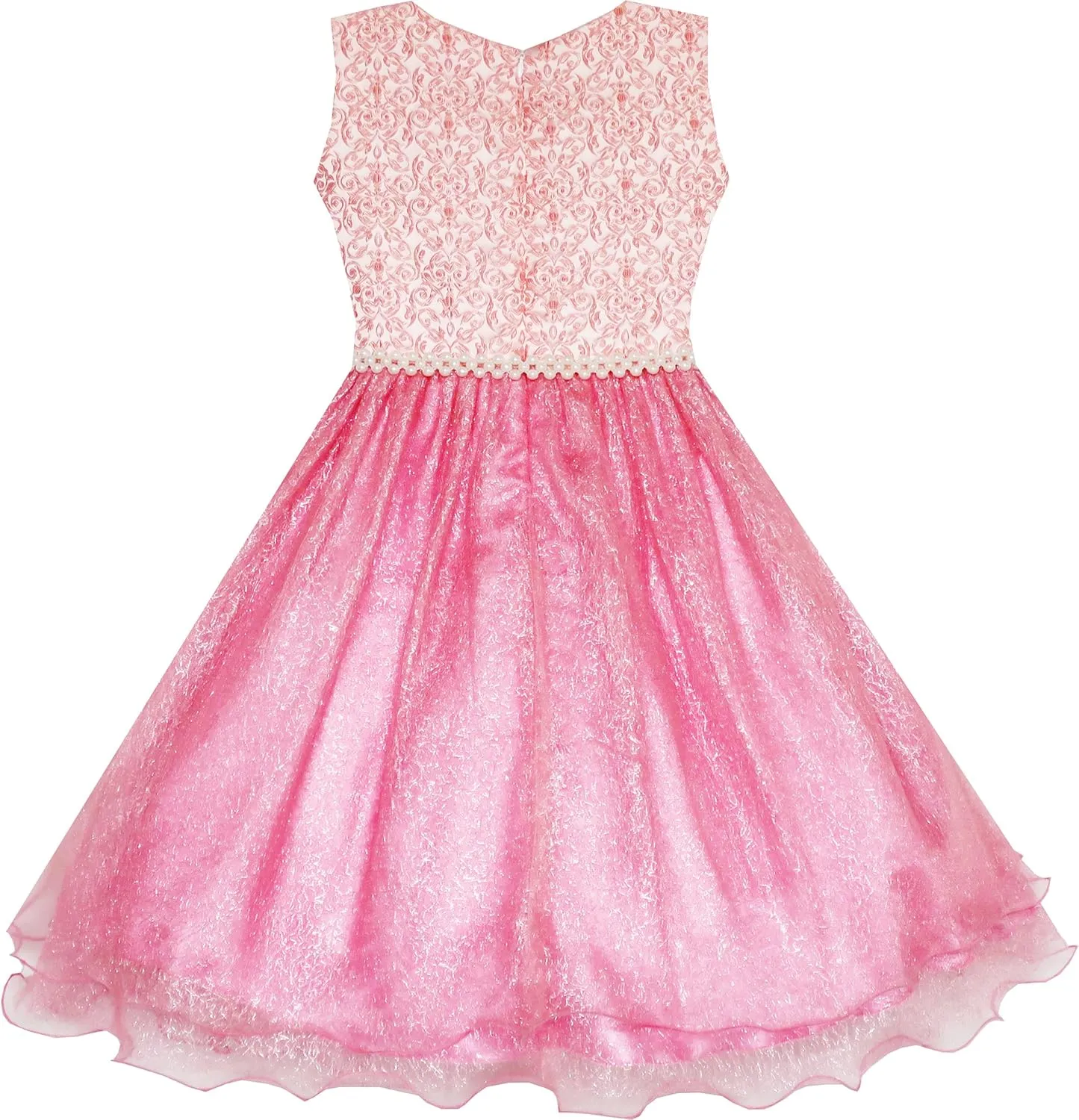 Sunny Fashion Flower Girls Dress Lace Pearl Flowers Pageant Wedding Tulle