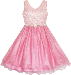 Sunny Fashion Flower Girls Dress Lace Pearl Flowers Pageant Wedding Tulle