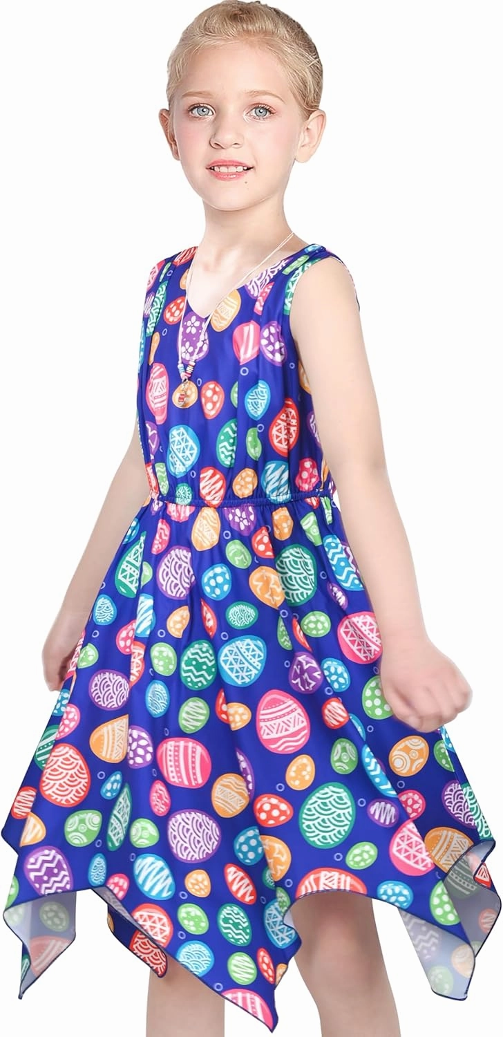 Sunny Fashion Girls Dress Flower Print Hanky Hem Princess Size 7-14