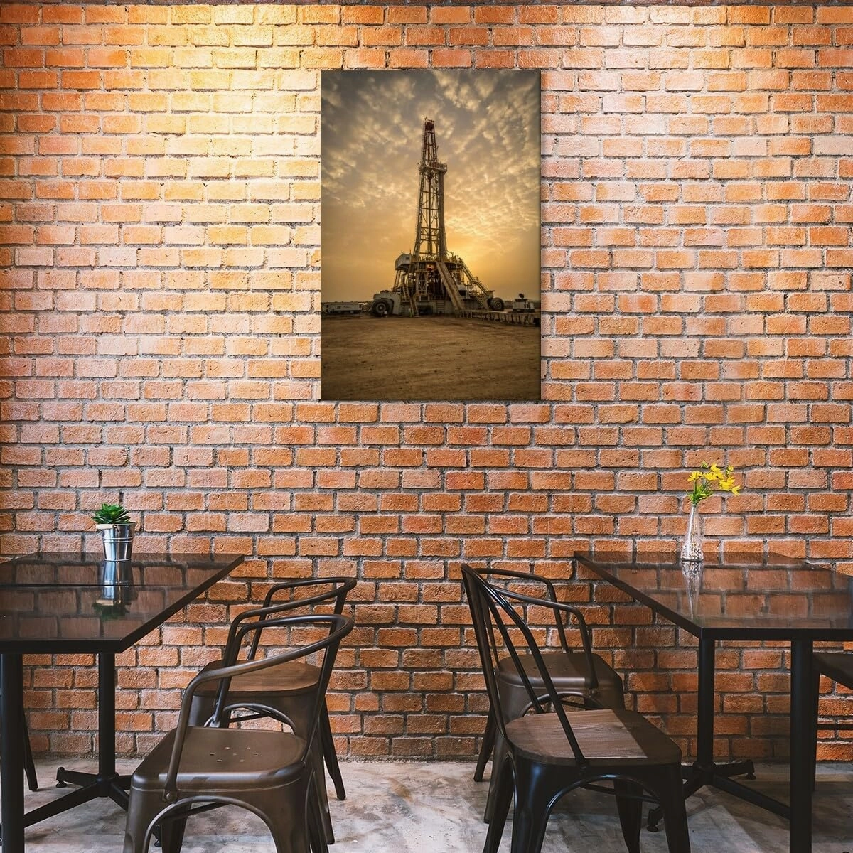 Sunrise Oil Rig Poster Modern Engineering Room Poster Canvas Art HD Picture Print for Modern Living Room Family Bedroom Wall Art Home Decor Framed12x18inch