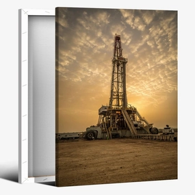 Sunrise Oil Rig Poster Modern Engineering Room Poster Canvas Art HD Picture Print for Modern Living Room Family Bedroom Wall Art Home Decor Framed12x18inch