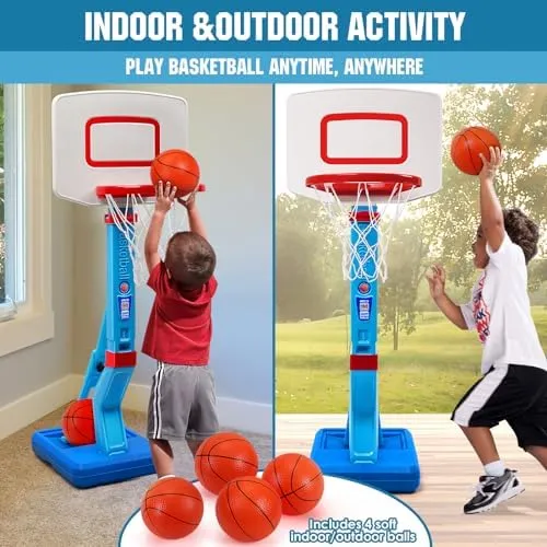 SUPER JOY Toddler Basketball Hoop Height Adjustable Kids Basketball Hoop for Indoor Outdoor Play Portable Basketball Goal Poolside Basketball Hoop for Swimming Pool Basketball Toy for Boys Girls