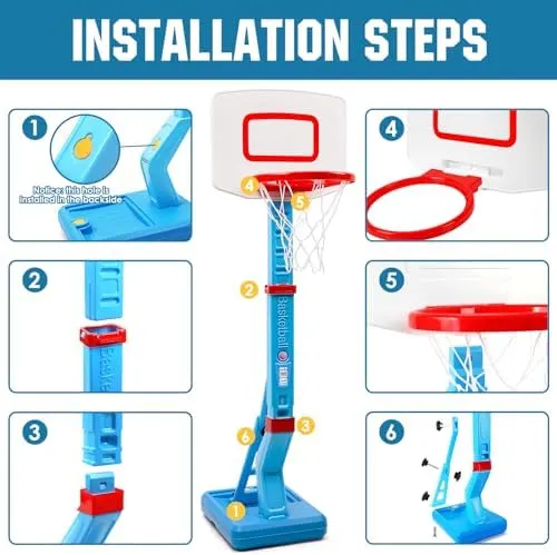 SUPER JOY Toddler Basketball Hoop Height Adjustable Kids Basketball Hoop for Indoor Outdoor Play Portable Basketball Goal Poolside Basketball Hoop for Swimming Pool Basketball Toy for Boys Girls