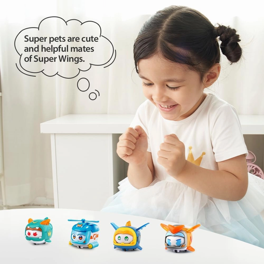 Super Wings Toys, 4 PCS Super Pet Sets, Glow and Face-Changing Transformable Toys Jerome Golden Boy Shine Tino Pet, Stacking Toys for Toddlers Kids 3 4 5 6 7 Year Old