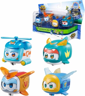 Super Wings Toys, 4 PCS Super Pet Sets, Glow and Face-Changing Transformable Toys Jerome Golden Boy Shine Tino Pet, Stacking Toys for Toddlers Kids 3 4 5 6 7 Year Old