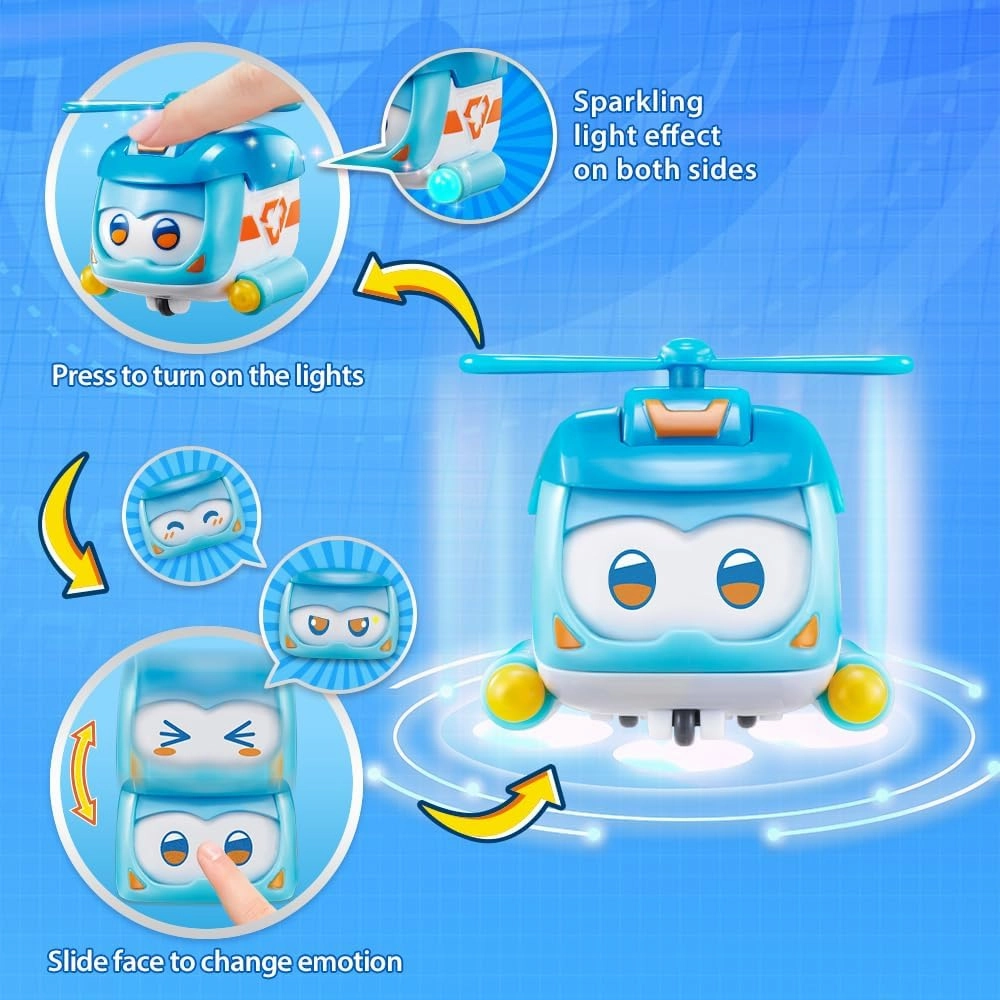 Super Wings Toys, 4 PCS Super Pet Sets, Glow and Face-Changing Transformable Toys Jerome Golden Boy Shine Tino Pet, Stacking Toys for Toddlers Kids 3 4 5 6 7 Year Old