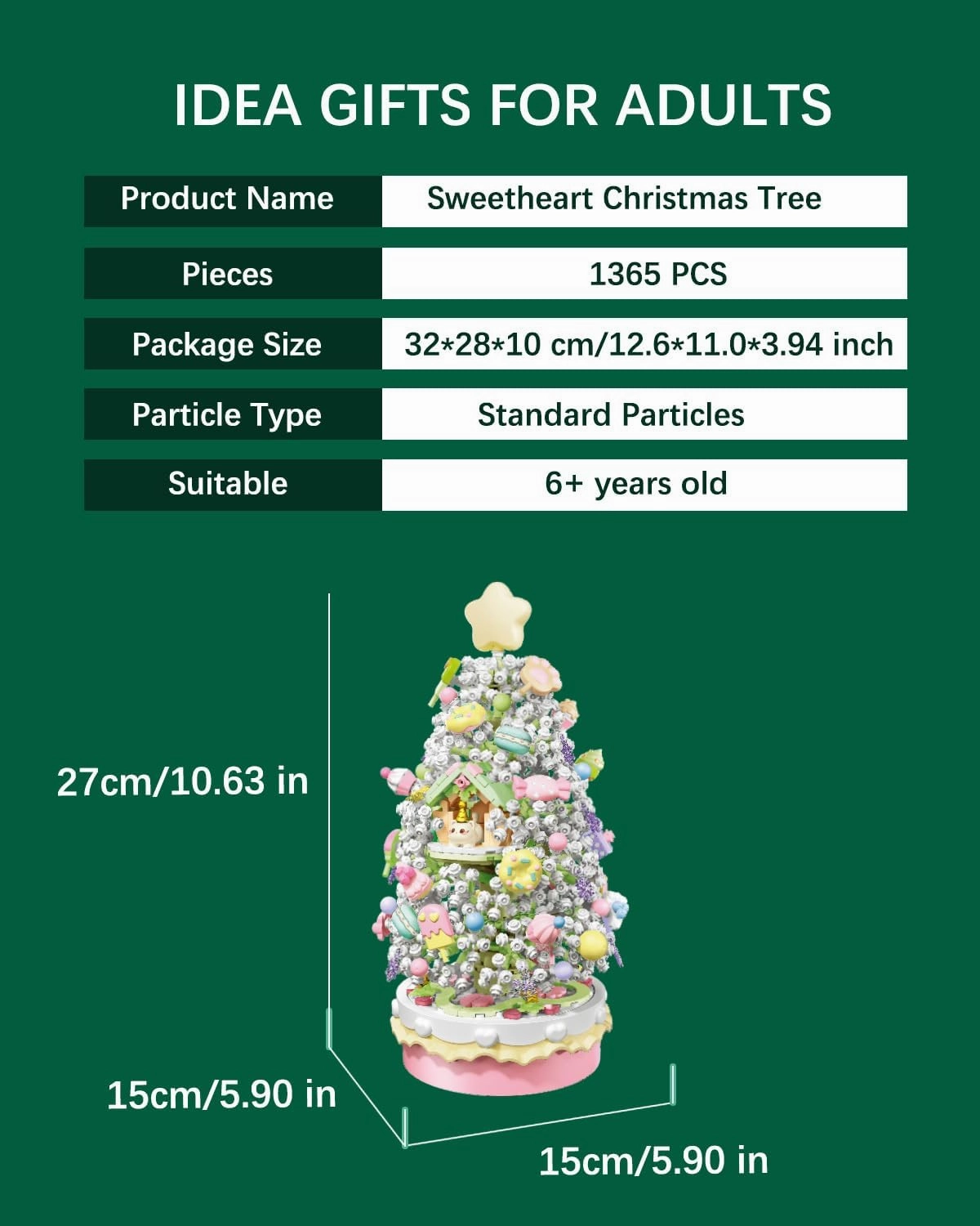 Sweetheart Christmas Tree Building Blocks Set, Christmas Music Box with Lights, Holiday Home Decoration, Idea Gifts for Adult and Teens (1365 pcs) (605034)