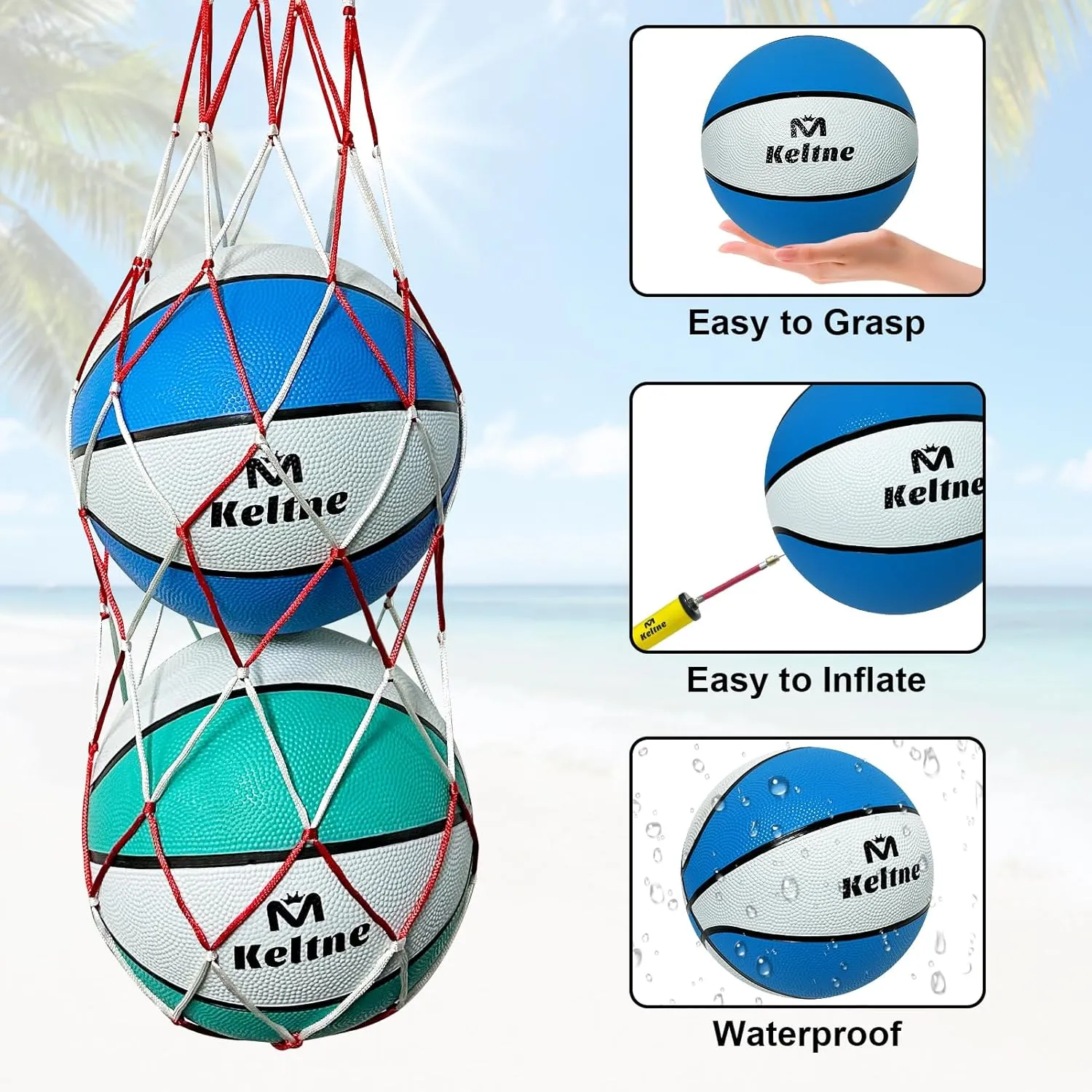 Swimming Pool Basketball, 9" Waterproof Basketball for Poolside Hoop, Anti-Slip Textured Grip, Durable Water Basketballs for Pool Basketball Hoop