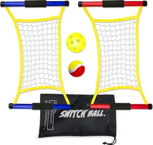 Switch Ball Game Set with 2 Launch Mesh Nets and 2 Balls, 1 Tennis & 1 Pickle Ball - Lightweight and Durable Fun Toy for Kids Teens Families - Indoors and Outdoors