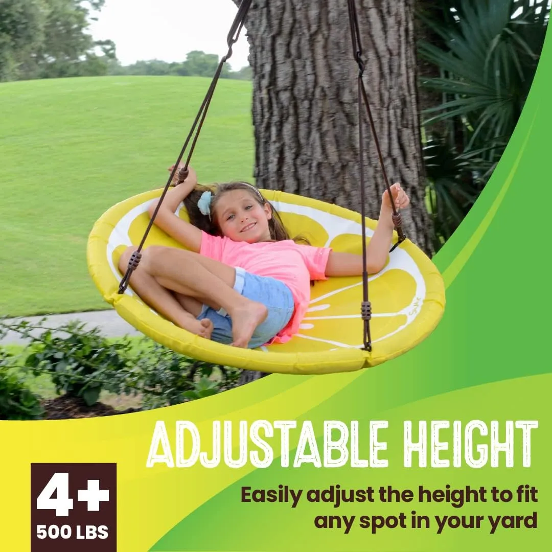 Swurfer Slice - Giant 40" Round Colorful Saucer Tree Swing with Soft Padded Edge, Weather Resistant Quick Drying Fabric, Tool Free Assembly, Holds 500lbs and Up to 4 Kids