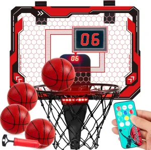 SYNCFUN Mini Indoor Basketball Hoop, Light Up Over The Door Basket Ball Hoop for Kids with Scoreboard & 4 Balls, Indoor Basketball, Toys Gifts for Boys Girls Ages 3 and UP(Red)