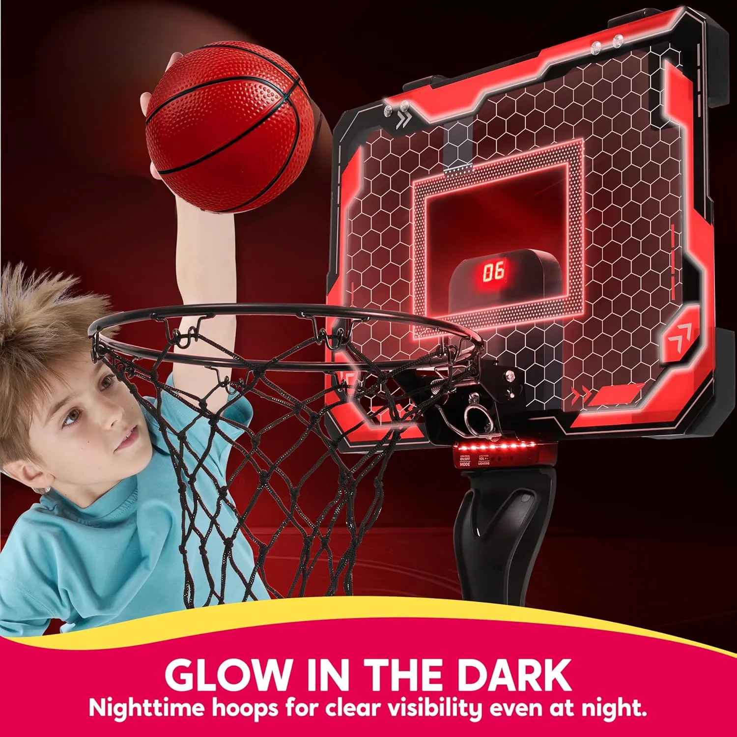 SYNCFUN Mini Indoor Basketball Hoop, Light Up Over The Door Basket Ball Hoop for Kids with Scoreboard & 4 Balls, Indoor Basketball, Toys Gifts for Boys Girls Ages 3 and UP(Red)