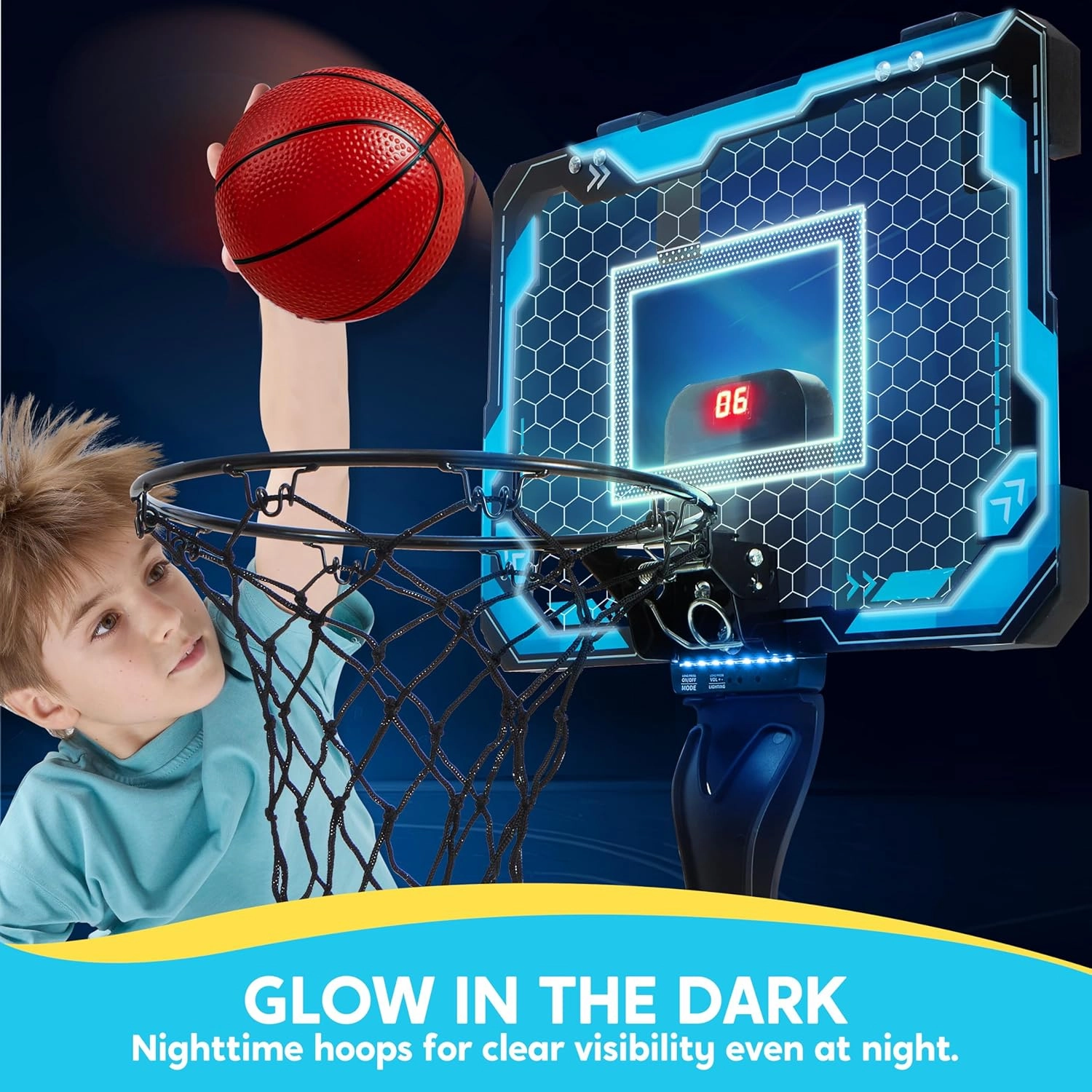 SYNCFUN Mini Basketball Hoop for Kids, Light Up Over The Door Basket Ball Hoops Toy, Mini Hoop with Scoreboard & 4 Balls, Sport Game Set, Birthday Gift Toy for Boys Girls Ages 3 and UP(Blue)