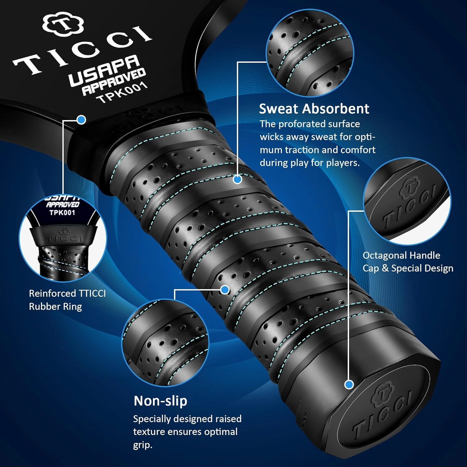 T TICCI Pickleball Paddles Set of 2, USAPA Approved Fiberglass Pickle Ball Paddles with 4 Pickleballs, Lightweight Rackets for Adults & Kids, Includes Carry Bag & Net Bag for Men, Women, Beginners,