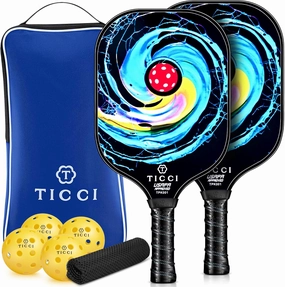 T TICCI Pickleball Paddles Set of 2, USAPA Approved Fiberglass Pickle Ball Paddles with 4 Pickleballs, Lightweight Rackets for Adults & Kids, Includes Carry Bag & Net Bag for Men, Women, Beginners,