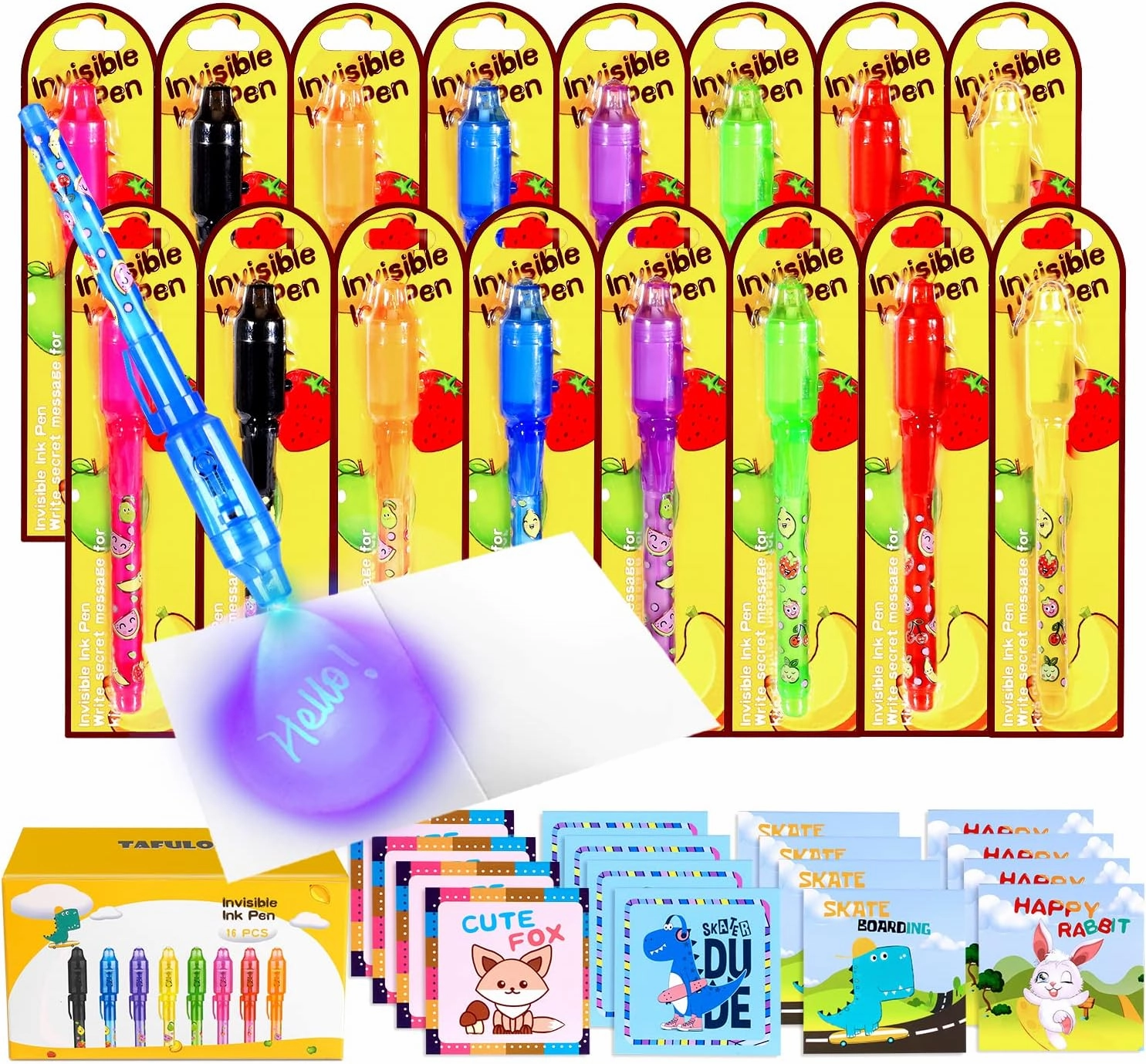 TAFULOR Invisible Ink Pen for Kids, Birthday Party Favors for Girls Boys, Spy Pens with UV Light Secret Message Magic Markers, Goody Bag Stuffers Toys for 4-12 Year Old Girls Boys Gift (16PCS)