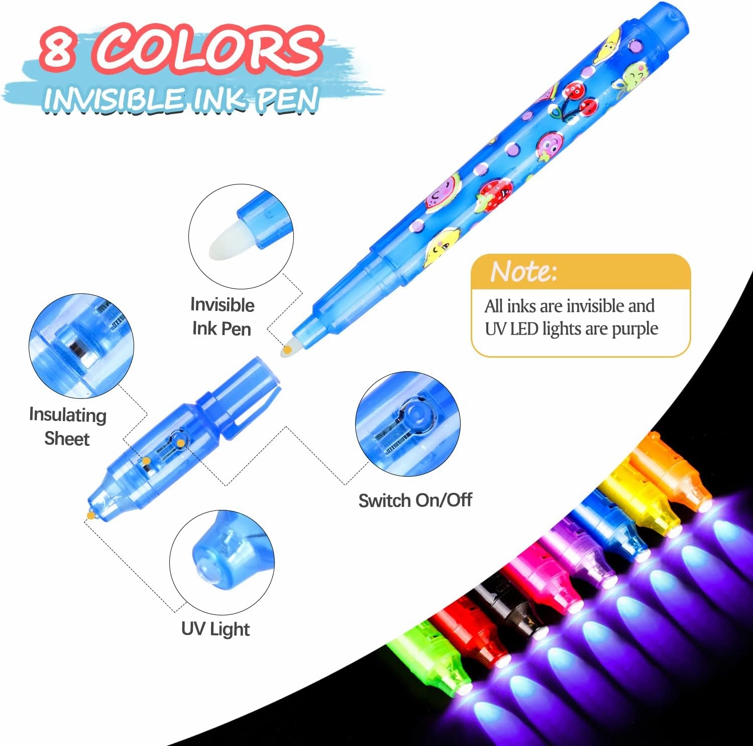 TAFULOR Invisible Ink Pen for Kids, Birthday Party Favors for Girls Boys, Spy Pens with UV Light Secret Message Magic Markers, Goody Bag Stuffers Toys for 4-12 Year Old Girls Boys Gift (16PCS)