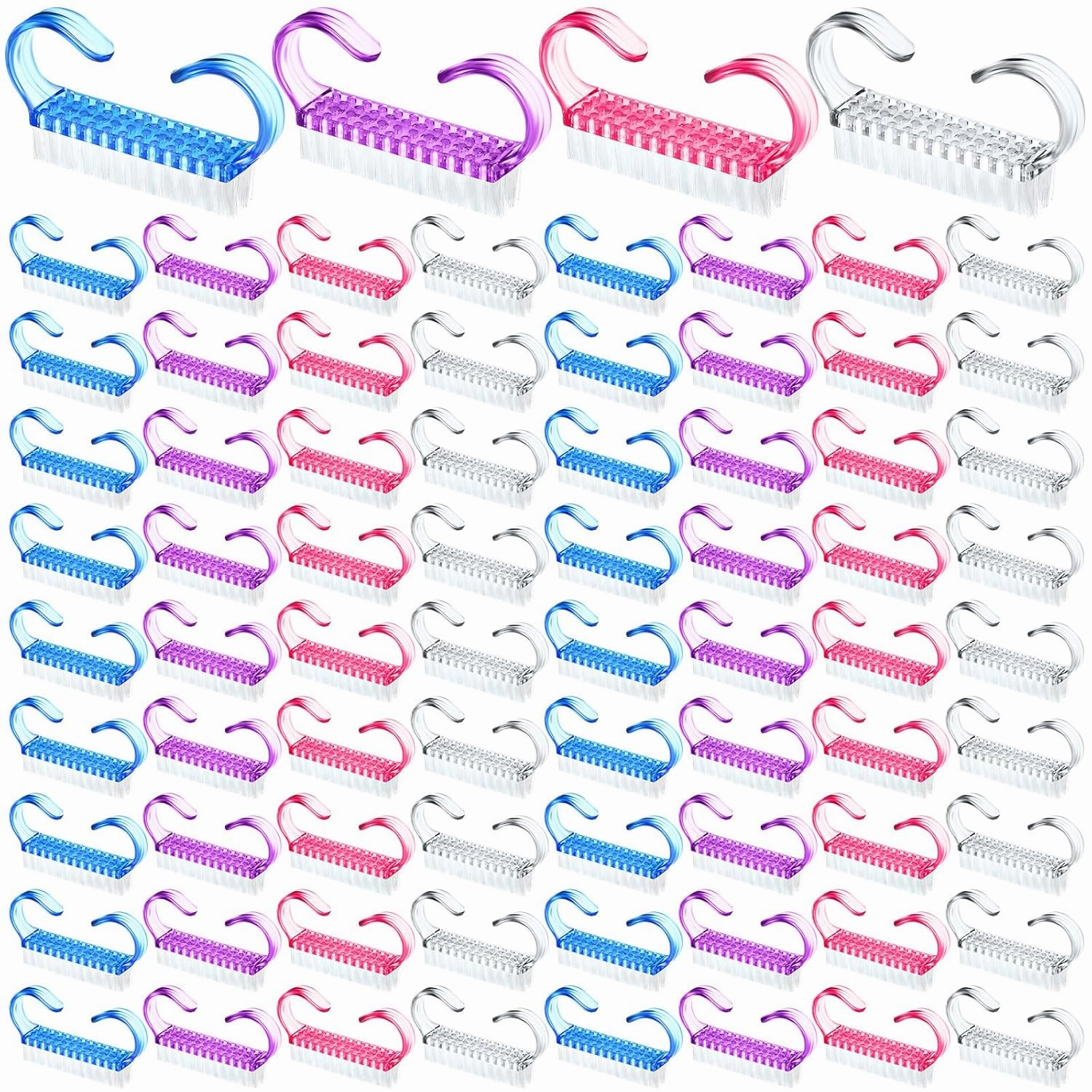 Tanlade 300 Pcs Plastic Handle Grip Nail Brush Small Fingernail Brush Scrub Nail Cleaning Brush Nail Brushes Cleaner Easy to Use Nail Scrubber Bulk for Men Women Hand Feet Toes Nail Pedicure, 4 Colors