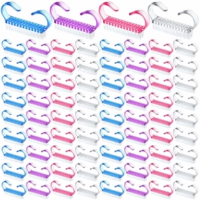 Tanlade 300 Pcs Plastic Handle Grip Nail Brush Small Fingernail Brush Scrub Nail Cleaning Brush Nail Brushes Cleaner Easy to Use Nail Scrubber Bulk for Men Women Hand Feet Toes Nail Pedicure, 4 Colors
