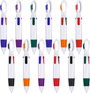 Tatuo 24 Pack Shuttle Pens with Buckle Clip Assortment Retractable Ballpoint Pens 4 Neon Color in One with Buckle Keychain on Top for Adults(Multicolor)
