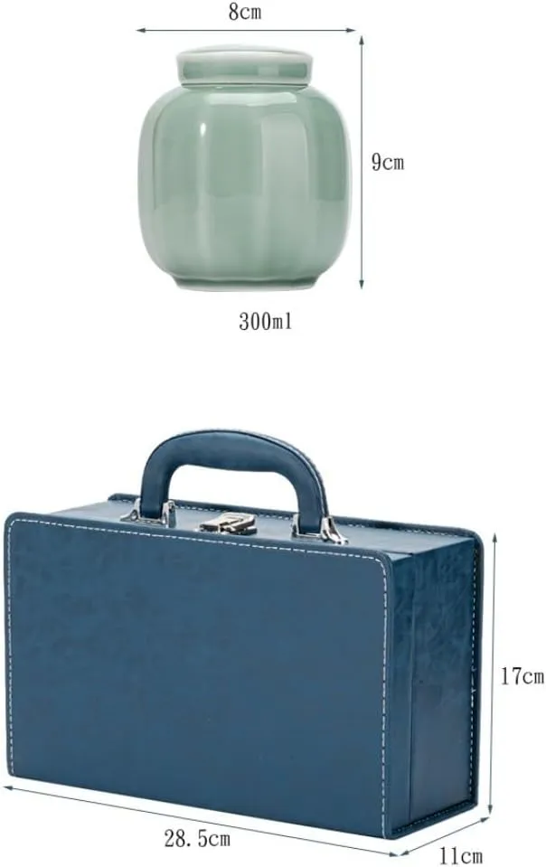 Tea Caddy Loose Tea Storage Container Jar Ceramic Sealed Jar Empty Jar with Tea Spoon Tea Set Double Jar Gift Box Set Handbag for Kitchen Storage Tea Coffee Sugar(C)