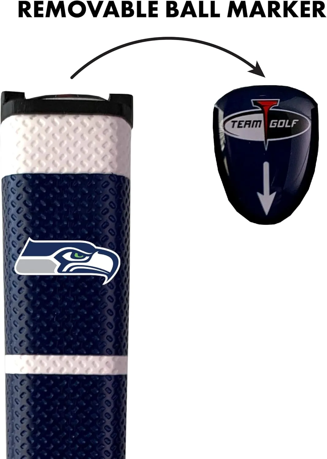 Team Golf NFL Golf Putter Grip with Removable Gel Top Ball Marker, Durable Wide Grip & Easy to Control