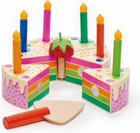 Tender Leaf Toys - Rainbow Birthday Cake - Pretend Play Food Toy with Candles and Server, Birthday Party decoration or gift for kids - Develops Social Skills and Imaginative Play for Children - Age 3 