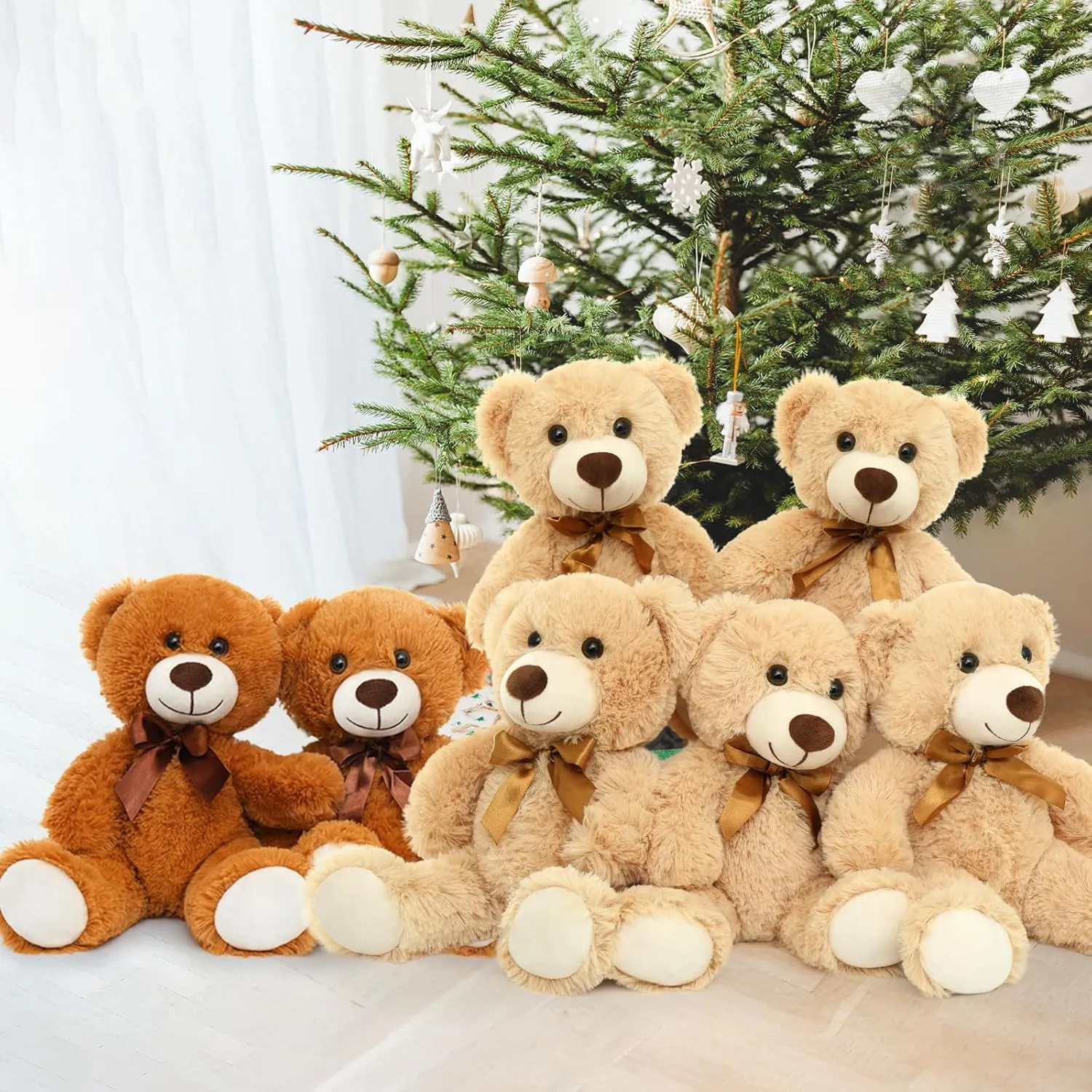 Tezituor Teddy Bear Stuffed Animal Bulk 12 Packs, 14in Small Bulk Teddy Bear Plush, Teddy Bears Centerpiece for Baby Shower, Stuffed Bear Gift for Kids, Christmas, Valentines, Light Brown/Dark Brown