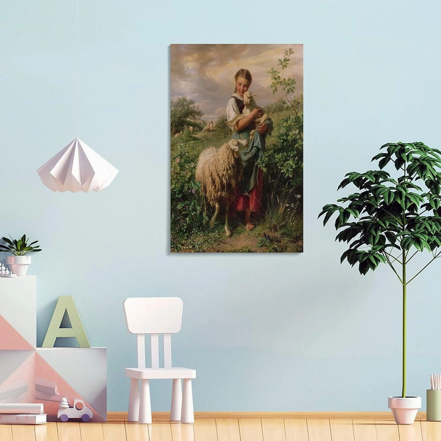 The Shepherdess 1866 By Johann Baptist Hofner Painting Poster Canvas Wall Art For Room Aesthetic And Decor Poster For Bedroom Living Room Bathroom Kitchen Office Decor 24x36inch(60x90cm) Frame-style
