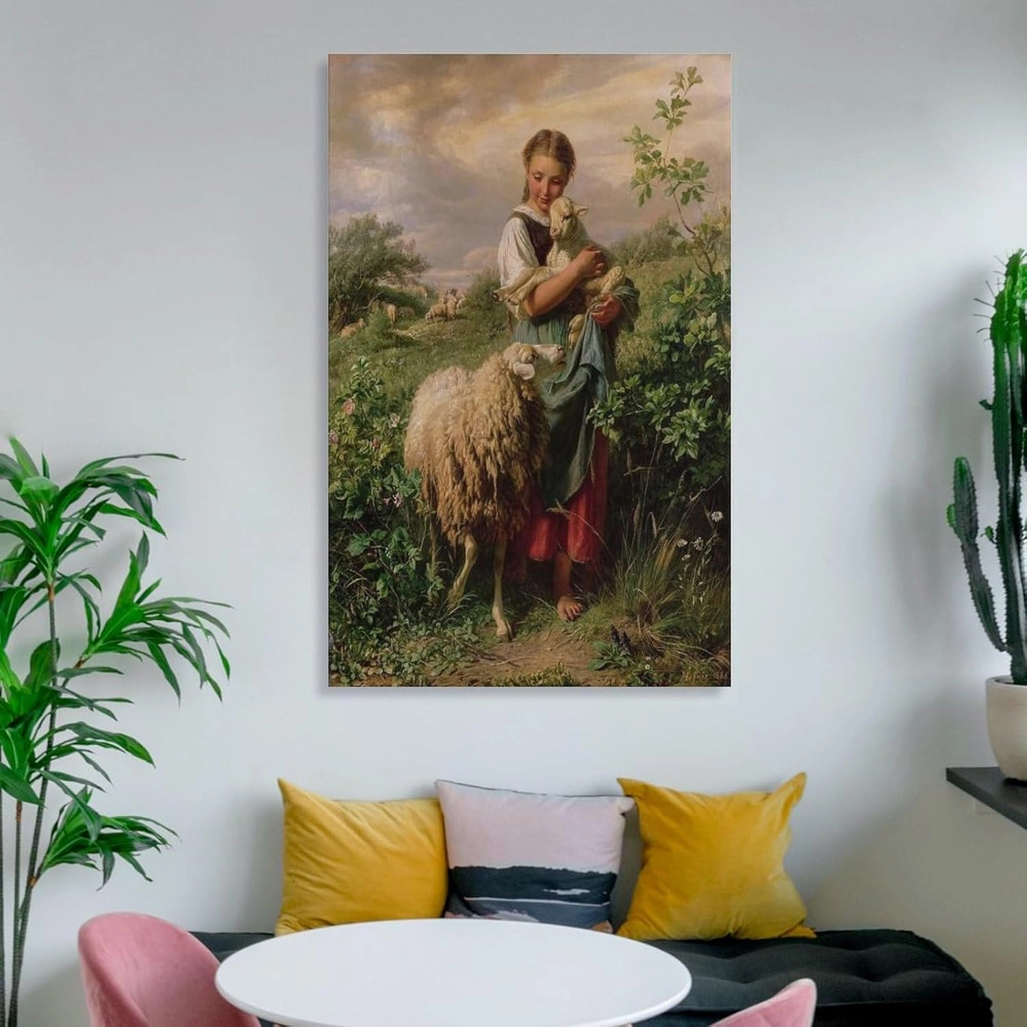The Shepherdess 1866 By Johann Baptist Hofner Painting Poster Canvas Wall Art For Room Aesthetic And Decor Poster For Bedroom Living Room Bathroom Kitchen Office Decor 24x36inch(60x90cm) Frame-style