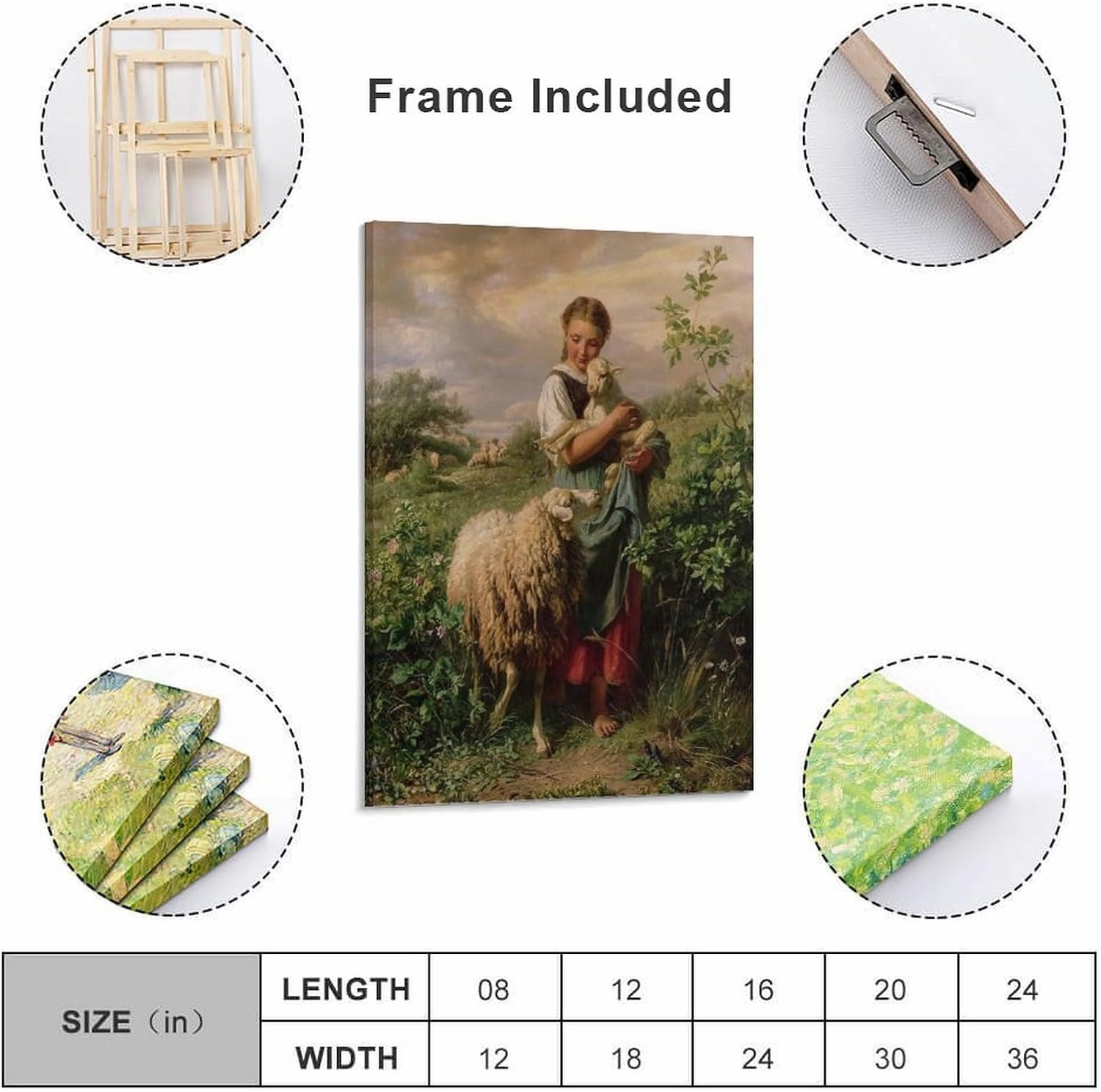 The Shepherdess 1866 By Johann Baptist Hofner Painting Poster Canvas Wall Art For Room Aesthetic And Decor Poster For Bedroom Living Room Bathroom Kitchen Office Decor 24x36inch(60x90cm) Frame-style