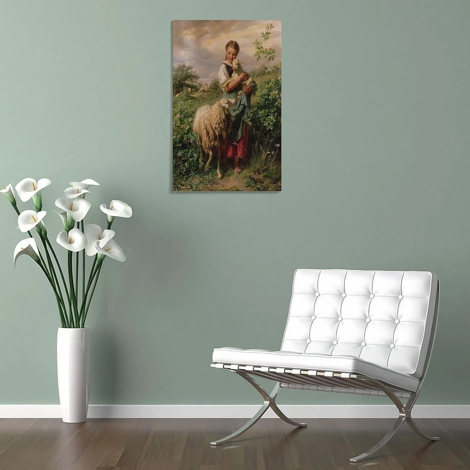 The Shepherdess 1866 By Johann Baptist Hofner Painting Poster Canvas Wall Art For Room Aesthetic And Decor Poster For Bedroom Living Room Bathroom Kitchen Office Decor 24x36inch(60x90cm) Frame-style
