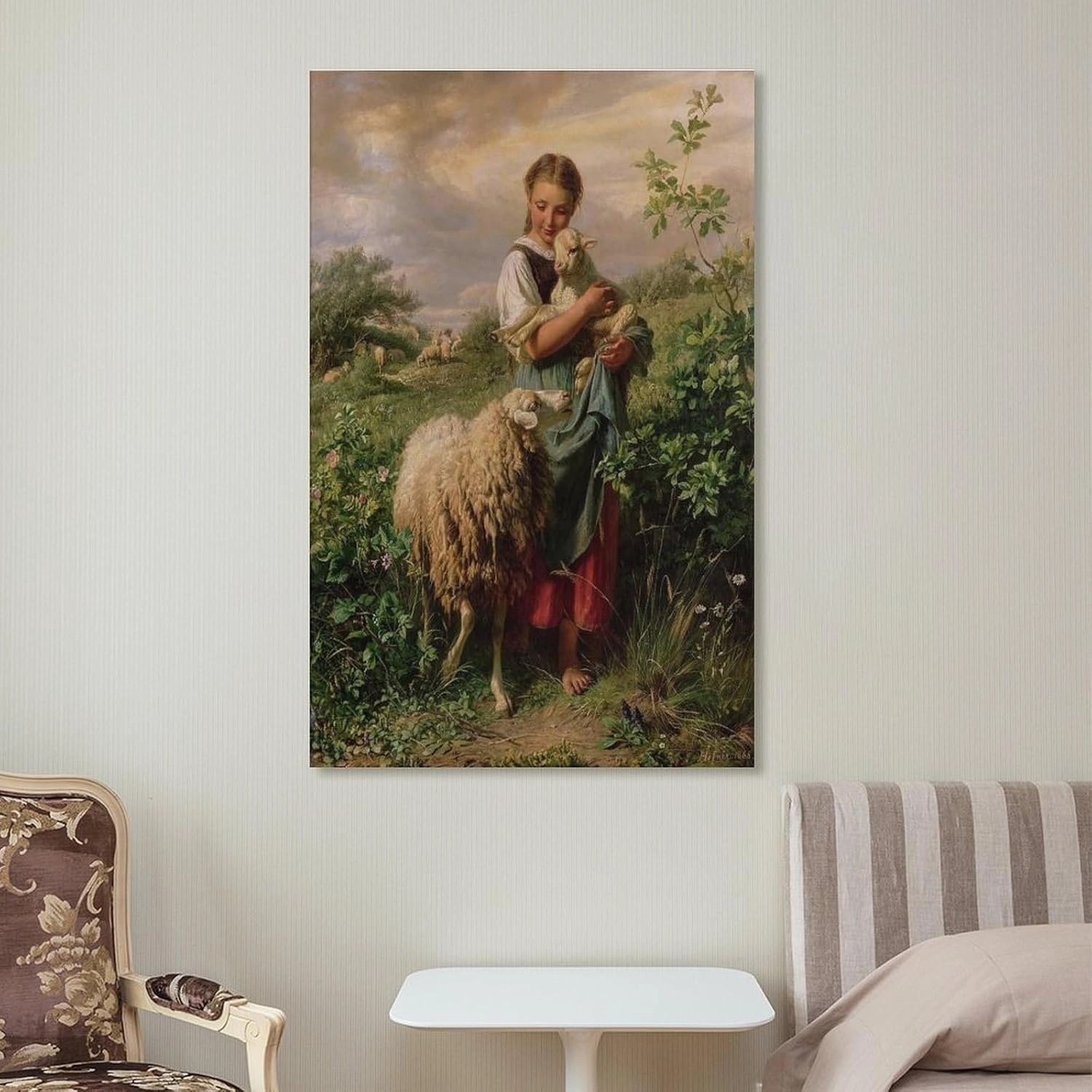 The Shepherdess 1866 By Johann Baptist Hofner Painting Poster Canvas Wall Art For Room Aesthetic And Decor Poster For Bedroom Living Room Bathroom Kitchen Office Decor 24x36inch(60x90cm) Frame-style
