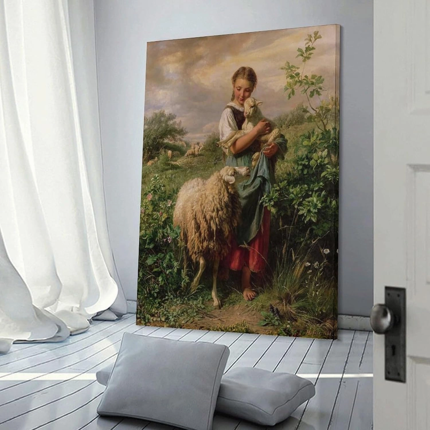 The Shepherdess 1866 By Johann Baptist Hofner Painting Poster Canvas Wall Art For Room Aesthetic And Decor Poster For Bedroom Living Room Bathroom Kitchen Office Decor 24x36inch(60x90cm) Frame-style