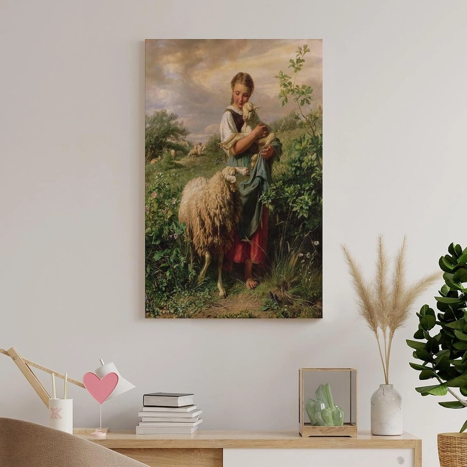 The Shepherdess 1866 By Johann Baptist Hofner Painting Poster Canvas Wall Art For Room Aesthetic And Decor Poster For Bedroom Living Room Bathroom Kitchen Office Decor 24x36inch(60x90cm) Frame-style