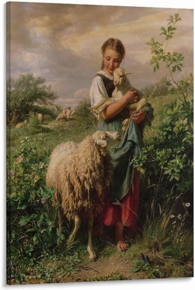The Shepherdess 1866 By Johann Baptist Hofner Painting Poster Canvas Wall Art For Room Aesthetic And Decor Poster For Bedroom Living Room Bathroom Kitchen Office Decor 24x36inch(60x90cm) Frame-style