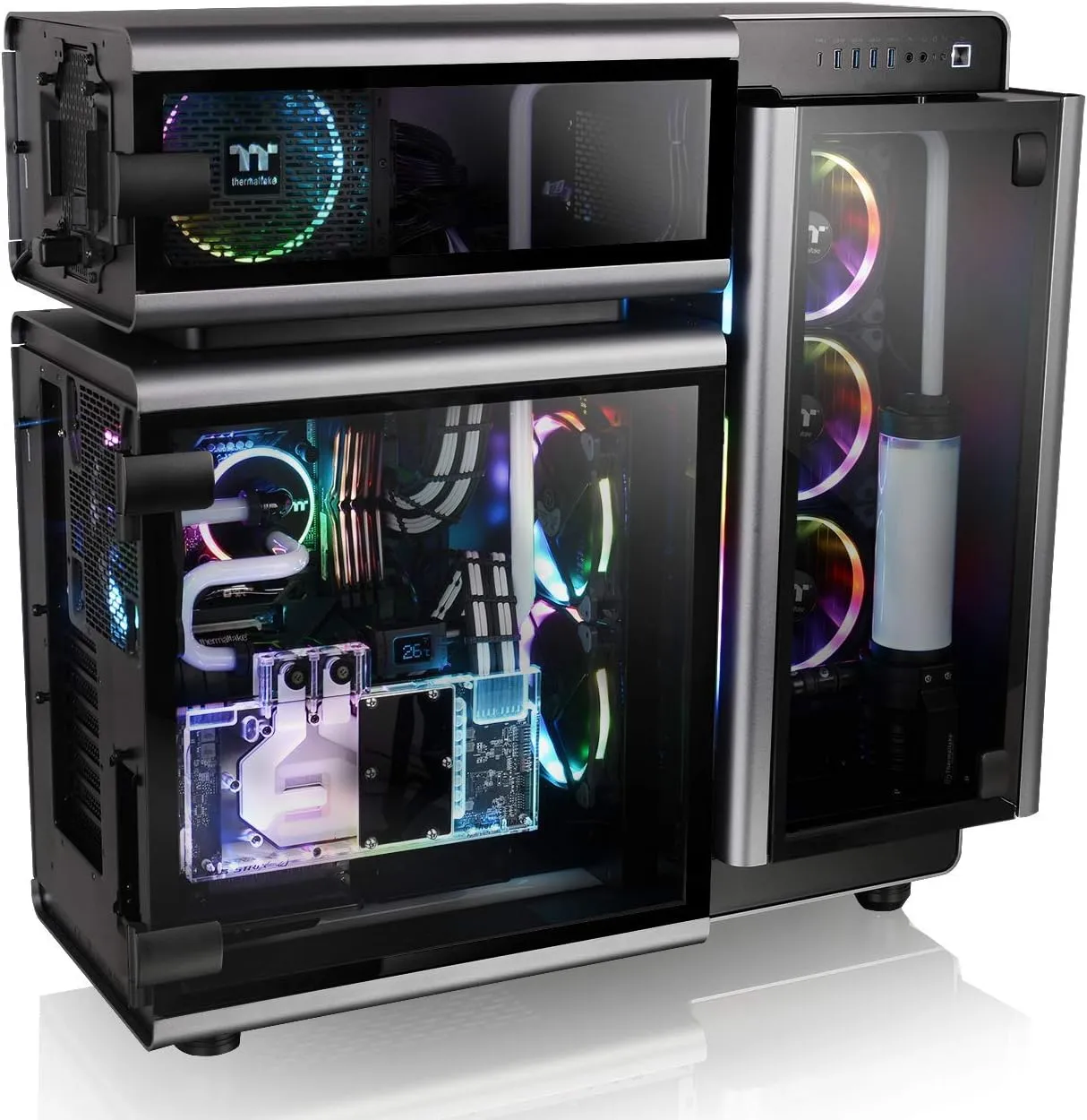 Thermaltake Level 20 E-ATX Full Tower Gaming Computer PC Case with 3 Riing Plus 140mm RGB Fan   2 Lumi Plus LED Strips Pre-Installed CA-1J9-00F9WN-00