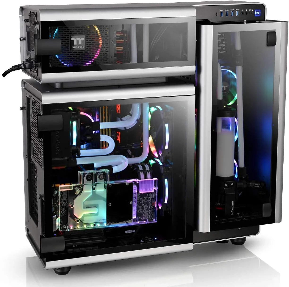 Thermaltake Level 20 E-ATX Full Tower Gaming Computer PC Case with 3 Riing Plus 140mm RGB Fan   2 Lumi Plus LED Strips Pre-Installed CA-1J9-00F9WN-00