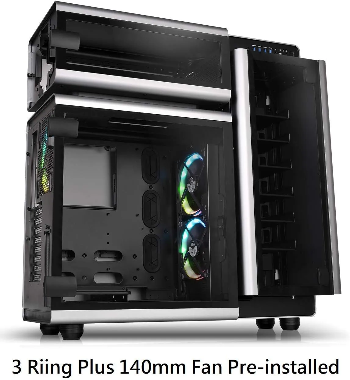 Thermaltake Level 20 E-ATX Full Tower Gaming Computer PC Case with 3 Riing Plus 140mm RGB Fan   2 Lumi Plus LED Strips Pre-Installed CA-1J9-00F9WN-00