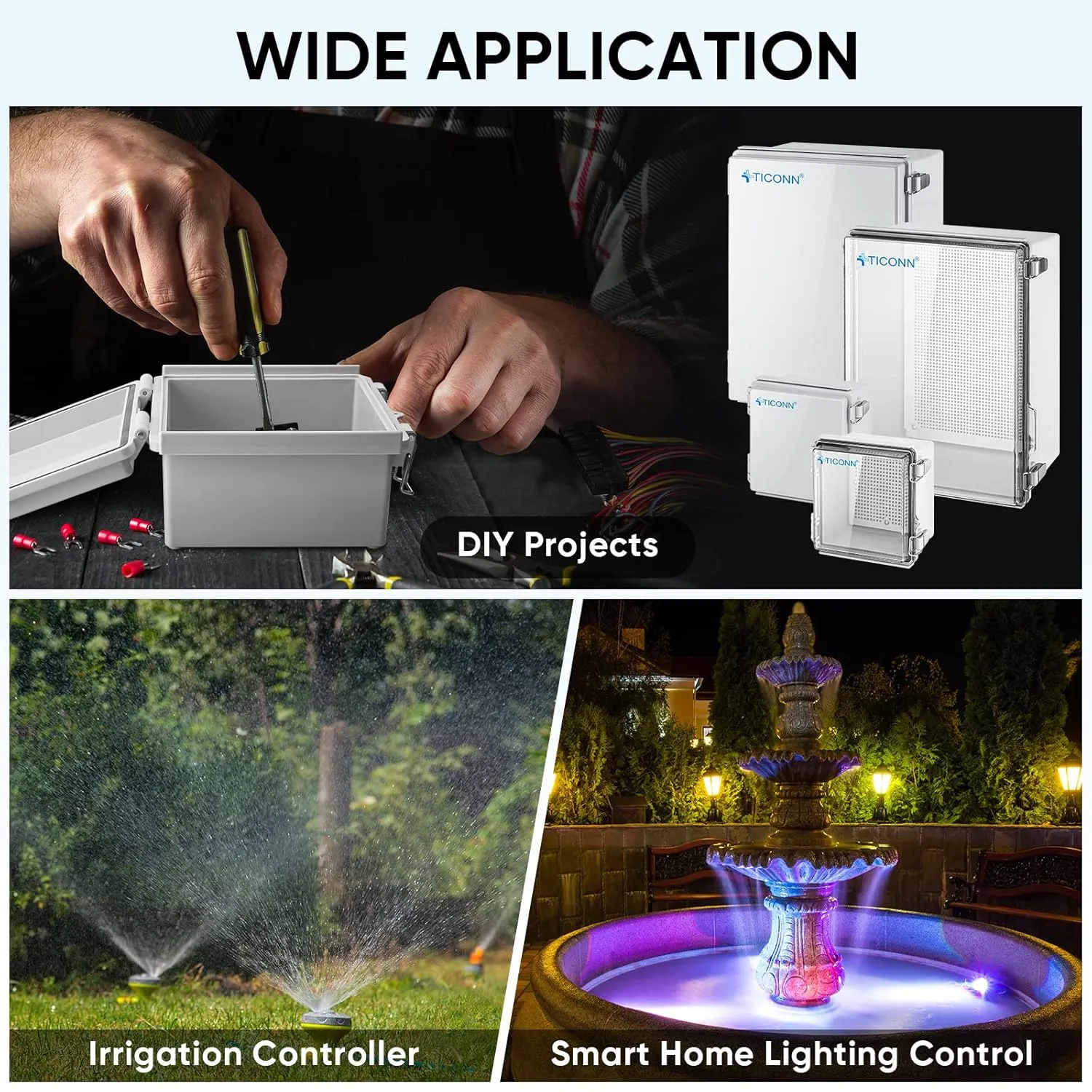 TICONN Waterproof Electrical Junction Box IP67 ABS Plastic Enclosure with Hinged Cover with Mounting Plate, Wall Brackets, Cable Glands (Clear, 5.9"x5.9"x3.5")